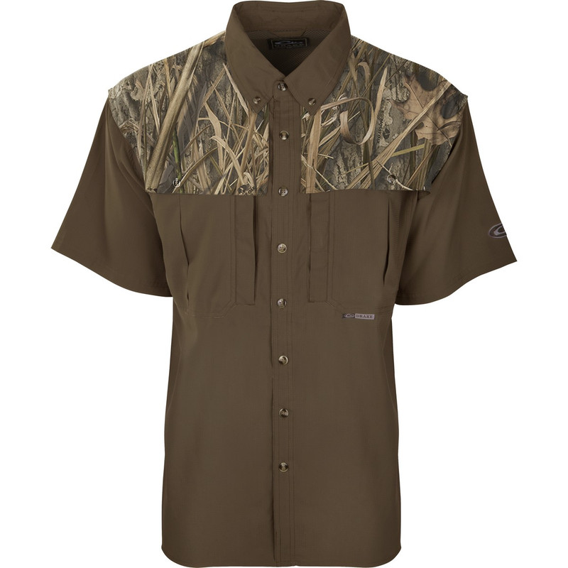 Drake EST Two Tone Flyweight Wingshooter Short Sleeve Shirt in Mossy Oak Blades Habitat Color